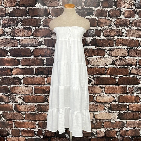 Love Tree Dress Womens Large White Maxi Panel Strapless Smocked Bohemian - Picture 5 of 17
